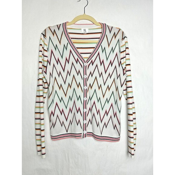 Yal New York Cardigan Womens Size Medium Button Front Pastel Striped Chevron - Picture 1 of 7